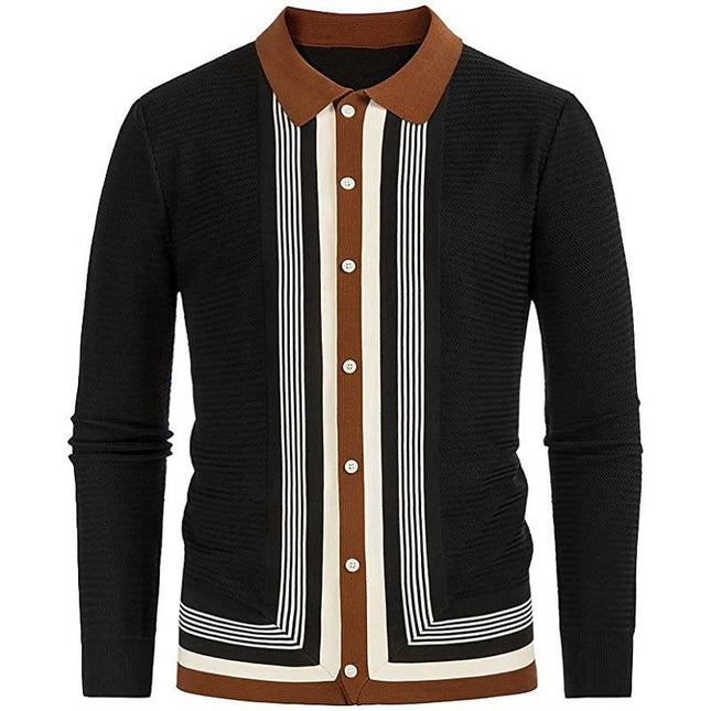 Wholesale Men's Spring Autumn Long-sleeved Striped Business Polo Shirt