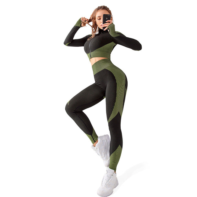 Damen-Sport-Langarm-nahtlose Strick-Fitness-Yoga-Kleidung