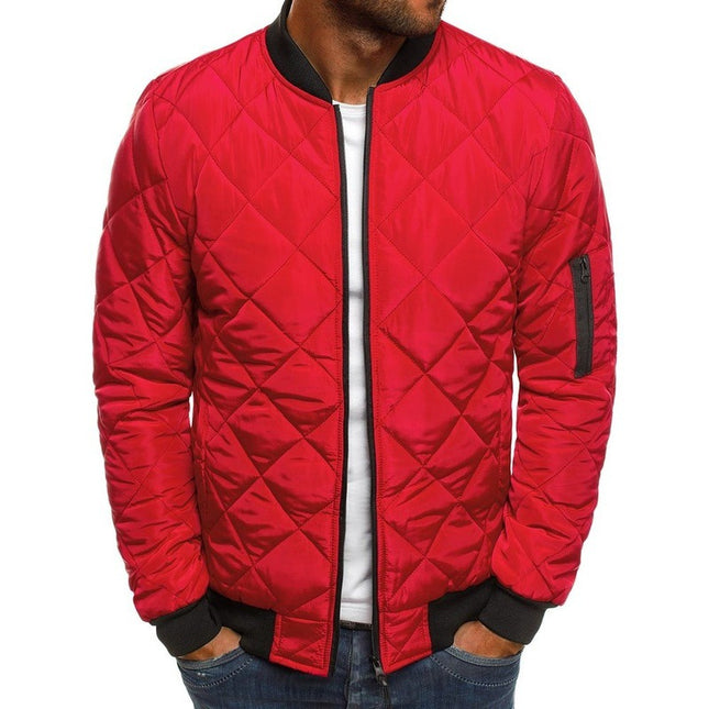 Wholesale Men's Winter Warm Padded Rhombus Thick Stand Collar Jacket