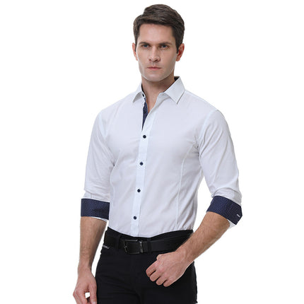 Camisa de manga larga elástica de algodón de manga larga para hombre de primavera y otoño