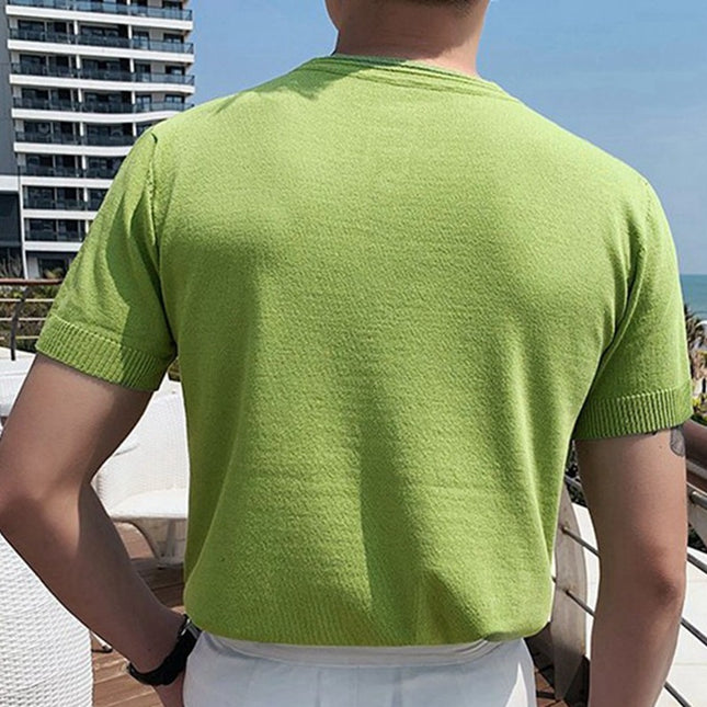 Wholesale Men's Summer Short Sleeve Round Neck Knit Thin Business T-Shirt