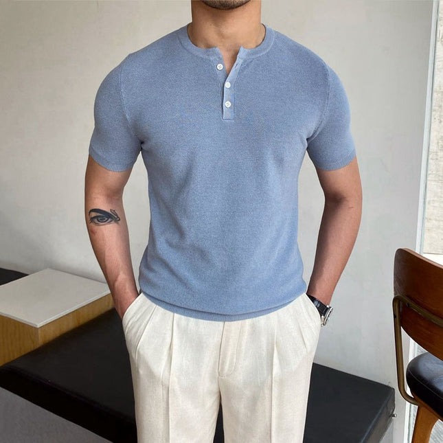 Camisetas de manga corta con cuello redondo de punto de verano para hombre