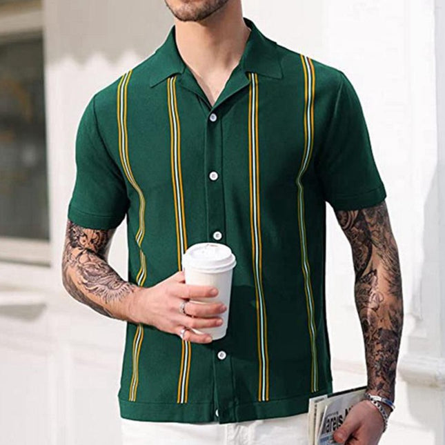 Wholesale Men's Summer Striped Knitwear Lapel Short Sleeve Polo Shirt