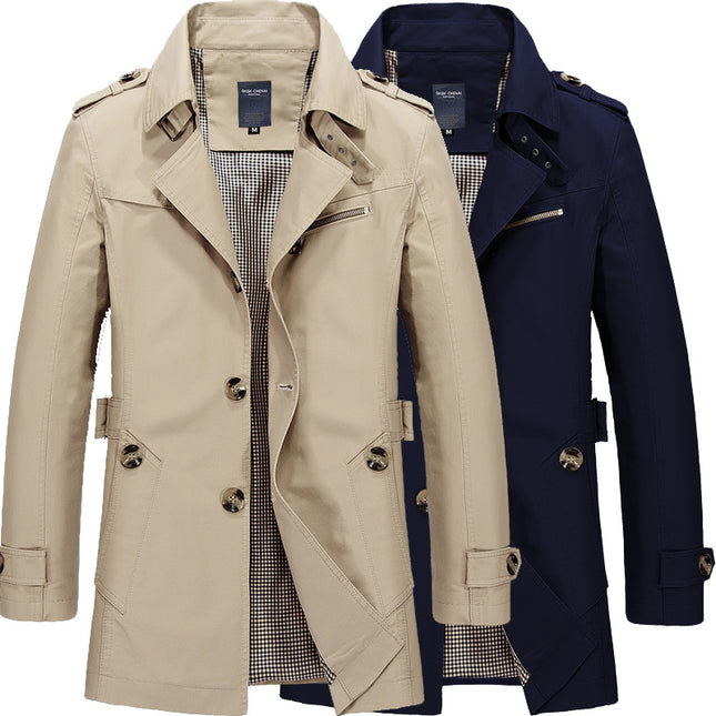 Wholesale Men's Cotton Large Size Mid Length Jacket Solid Color Coat