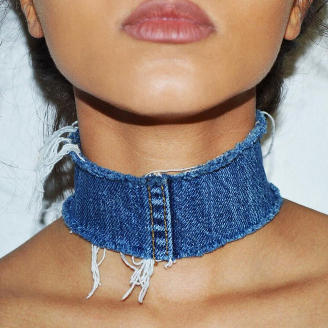 Damen-Halskette mit ungesäumten Kanten und Denim-Halskette Denim-Halskette