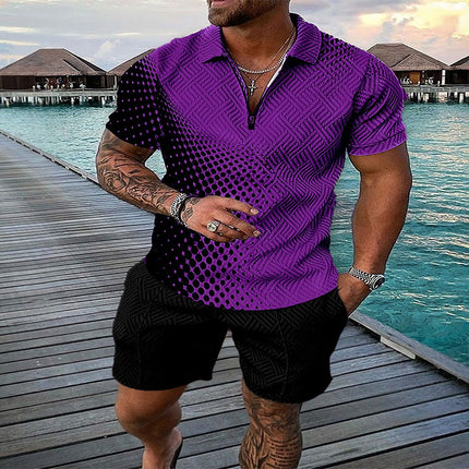 Wholesale Men's Summer Casual Print Short Sleeve Top Shorts Two Pieces Set