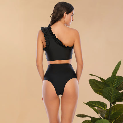 Wholesale Ladies Ruffled One Shoulder Bikini High Waist Swimsuit