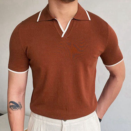 Wholesale Men's Summer Red Lapel Short Sleeve Slim Business Polo Shirt