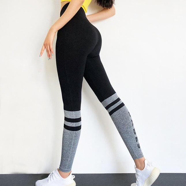 Wholesale Women's High Waist Hip Lift Fitness Letter Stitching Stretch Yoga Leggings