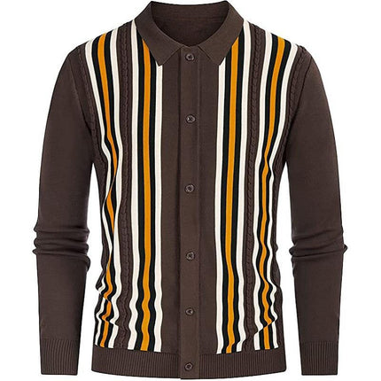 Wholesale Men's Lapel Long Sleeve Striped Knitwear Business Men's Polo Shirt