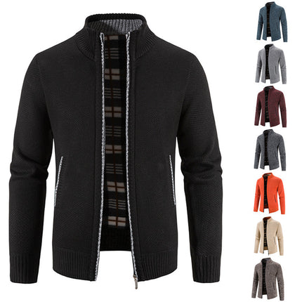 Wholesale Men's Winter Cardigan Zipper Sweater Fleece Stand Collar Jacket