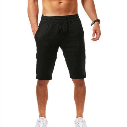 Wholesale Men's Summer Sports Casual Elastic Tether Linen Cropped Shorts