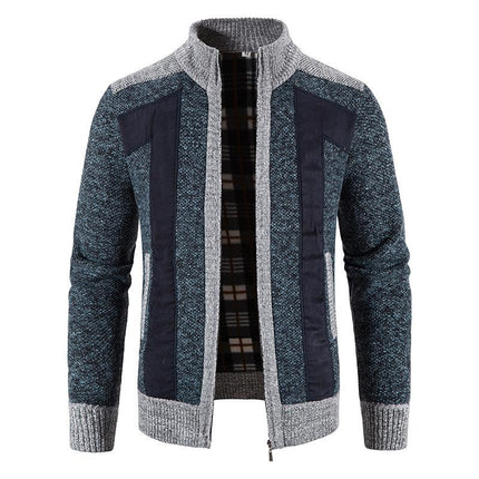 Wholesale Men's Stitching Fleece Sweater Stand Collar Zipper Jacket