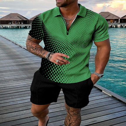 Wholesale Men's Summer Casual Print Short Sleeve Top Shorts Two Pieces Set
