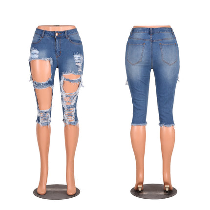 Frühlings-hohe elastische Damen-Jeans zerrissene Jeans