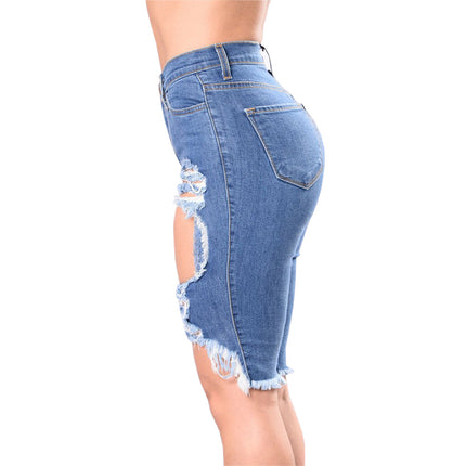 Wholesale Women's Spring High Elasticity Skinny Five Point Denim Shorts