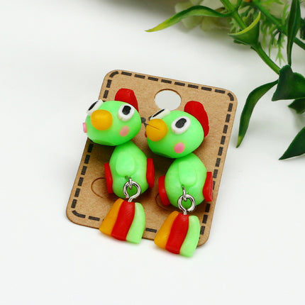 Handmade Soft Pottery Cute Parrot Colorful Bird Earrings