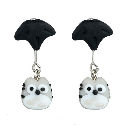 Soft Pottery Earrings Cute Split Animal Panda Dinosaur Pig Flower Handmade Earrings