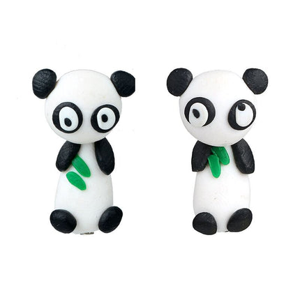 Weiche Keramik-Ohrringe, niedliche Split-Tier-Panda-Dinosaurier-Schwein-Blumen-handgefertigte Ohrringe