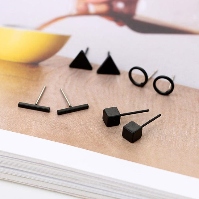 Square Triangle Round Slot Earrings Set of Four