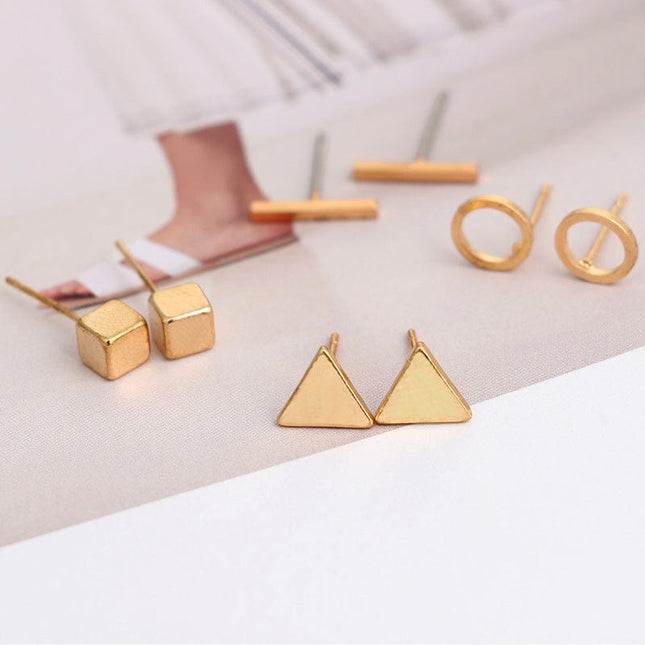 Square Triangle Round Slot Earrings Set of Four