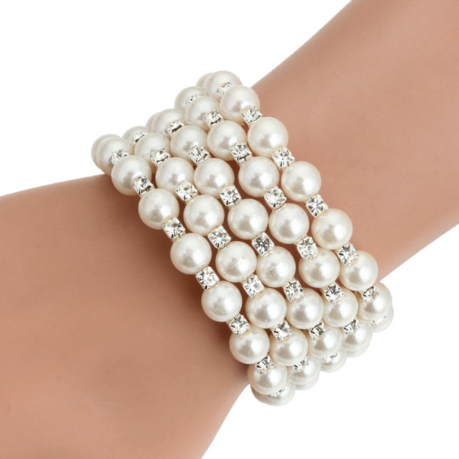 Moda multicapa perla diamante envuelto espiral pulsera coreana ancha pulsera mujer