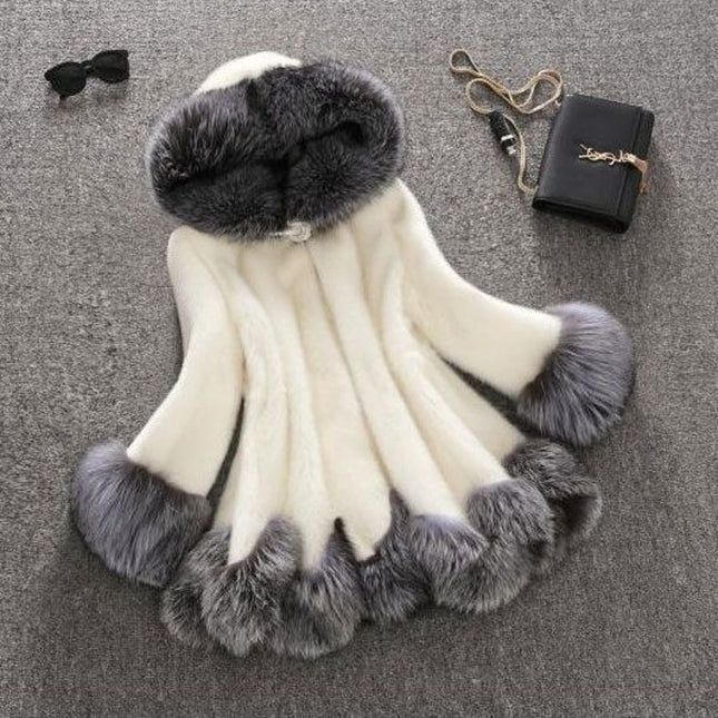 Wholesale Women's Winter Warm Mid Length Hooded Faux Fur Coat