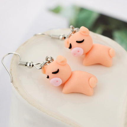 Handmade Soft Pottery Three-Dimensional Cute Sleeping Pig Earrings