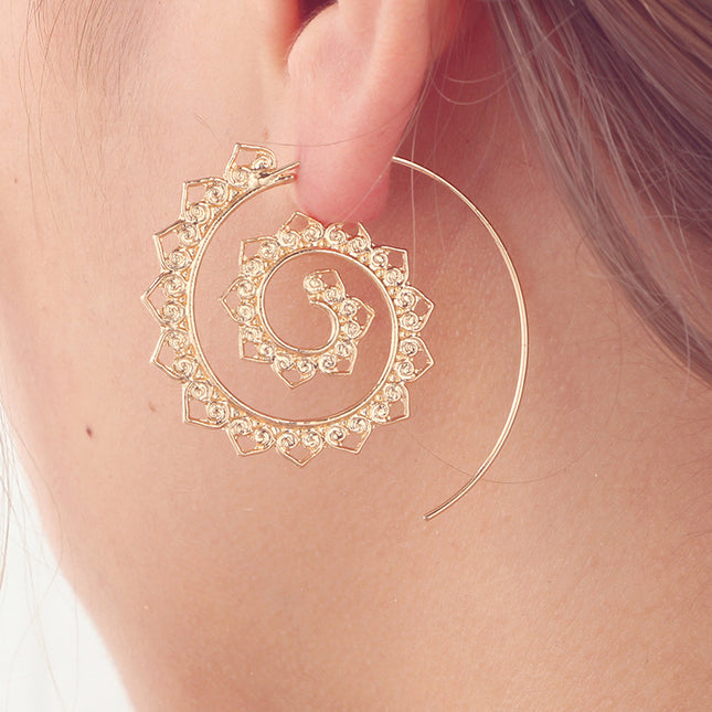 Oval Spiral Earrings Exaggerated Swirl Gear Heart Vintage Earrings