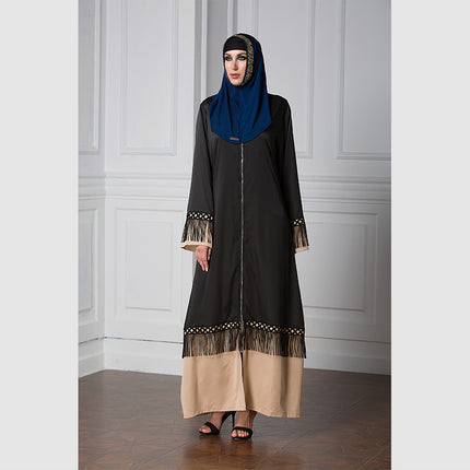 Islamic Ladies Zipper Cardigan Tassel Lace Stitching Robe