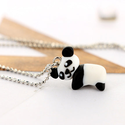 Handmade Cute Panda Soft Pottery Bead String Cartoon Animal Pendant Necklace