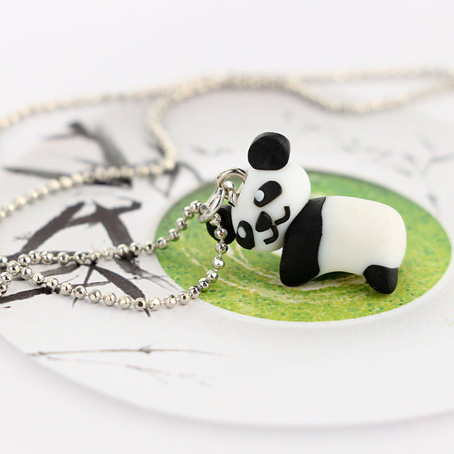 Handmade Cute Panda Soft Pottery Bead String Cartoon Animal Pendant Necklace