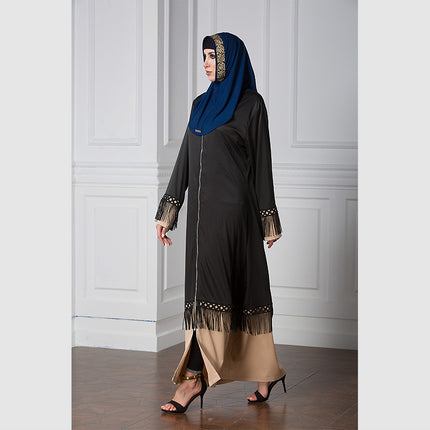 Islamic Ladies Zipper Cardigan Tassel Lace Stitching Robe