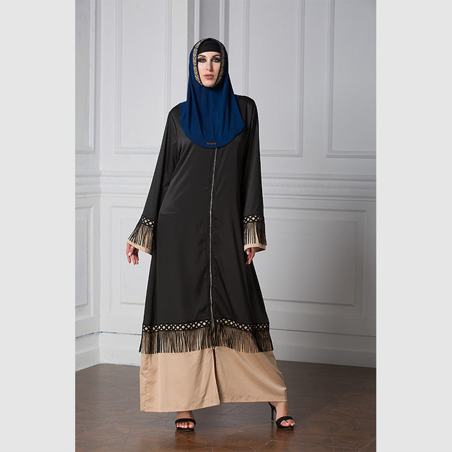 Islamische Damen-Reißverschluss-Strickjacke mit Quasten-Spitzennähten