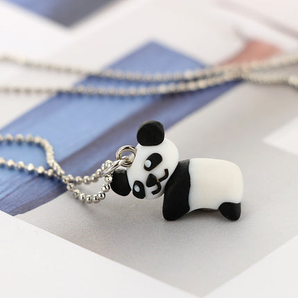 Collar con colgante de Animal de dibujos animados de cadena de cuentas de cerámica suave Panda lindo hecho a mano