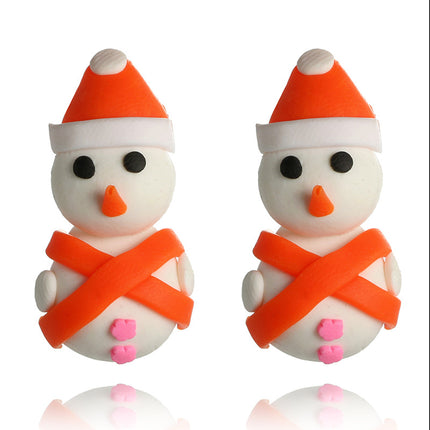 Cute Soft Pottery Snowman Handmade Earrings Christmas Stud Earrings