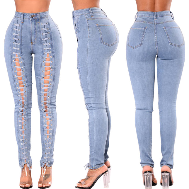 Frühlings-Sommer-hellblaue Verband-Ösen-Frauen-Jeans