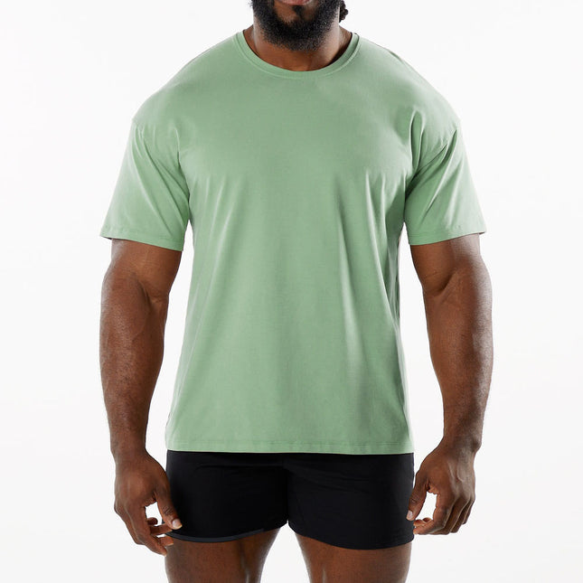 Camiseta deportiva de manga corta con cuello redondo y talla grande para hombre