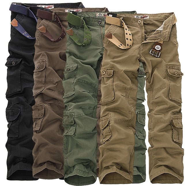 Pantalones de talla grande para hombre casuales con múltiples bolsillos de ropa de trabajo lavada