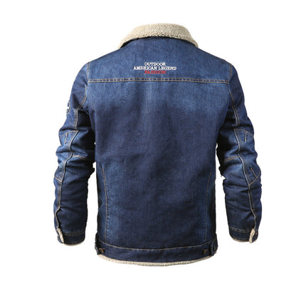 Wholesale Men's Winter Casual Fleece Thick Lapel Oversized Denim Jacket