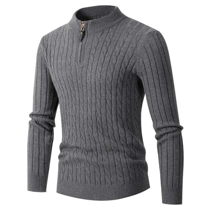 Wholesale Men's Fall Winter Long Sleeve Twist Mock Neck Zipper Sweater