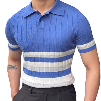 Wholesale Men's Summer Short Sleeve Knit Striped Business Polo Shirt