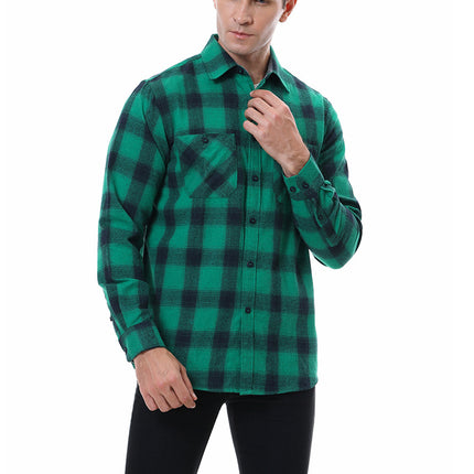 Wholesale Men's Flannel Brushed Warm Casual Check Long Sleeve Shirt