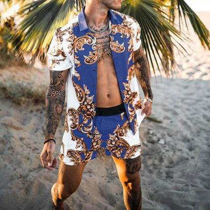 Camisa de verano para hombre Pantalones cortos de manga corta sueltos ocasionales Traje de playa