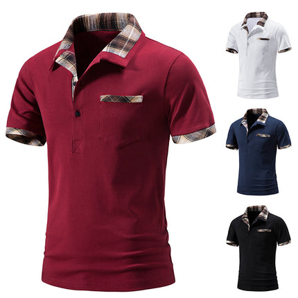 Wholesale Men's Summer Short Sleeve Lapel Polo Shirt Men's Plaid Top