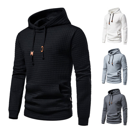 Wholesale Men's Casual Pullover Jacquard Plaid Quilted Padded Hoodies