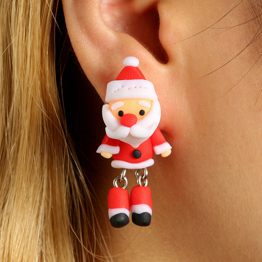 Creative New Cartoon Three-dimensional Santa Claus Soft Pottery Earrings