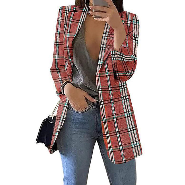 Wholesale Women's Autumn Fashion Check Slim Blazer Coat