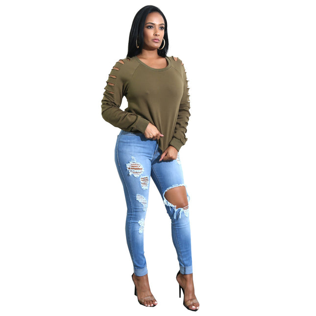 Wholesale Ladies Spring Ripped Plus Size Skinny Pencils Jeans