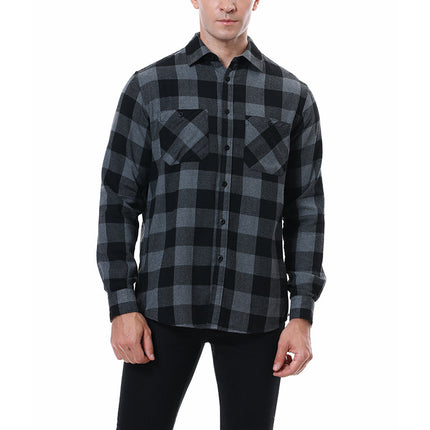 Wholesale Men's Flannel Brushed Warm Casual Check Long Sleeve Shirt